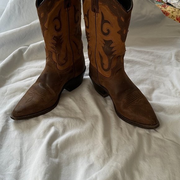Amazonas Womens Brown Leather Western Cowboy Pointed Toe Pull On Boots Sz 9 - Picture 2 of 8